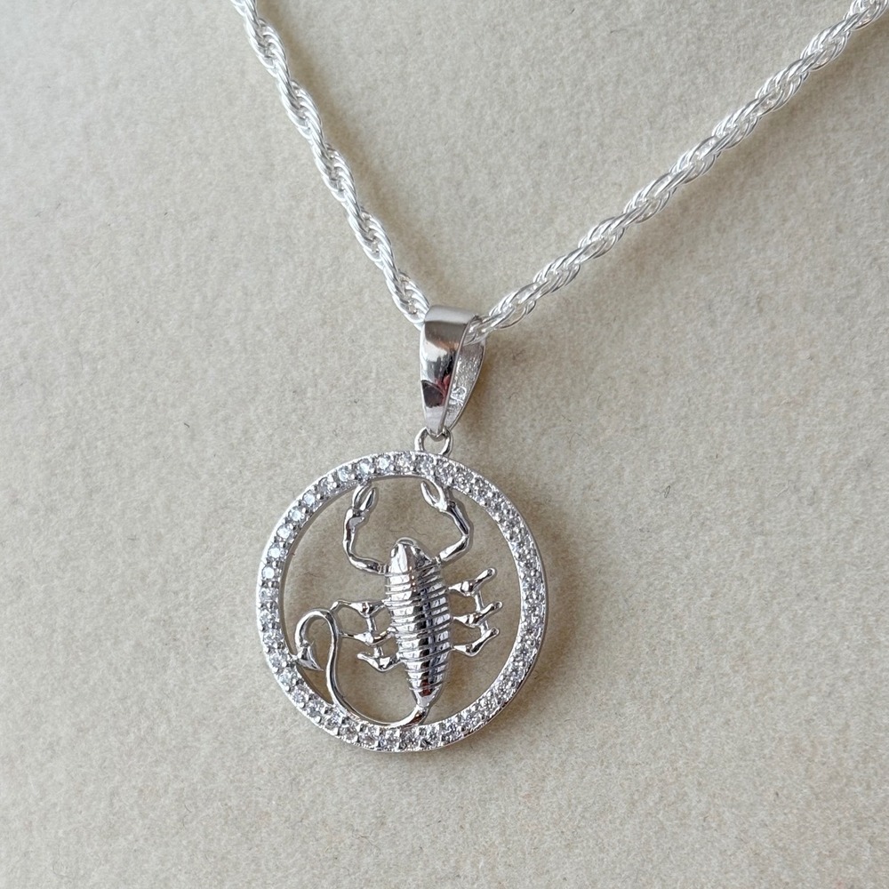 925 Sterling Silver Moissanite Scorpio Zodiac Sign Necklace Scorpion Pendant